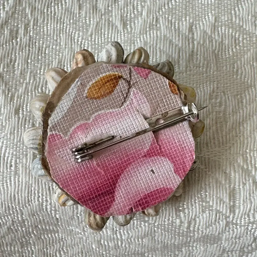 Vintage Lot of 4 Flower Enamel Shell Rose Basket Pin Brooch Porcelain 1930s-80’s
